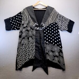 Sterling Styles Artsilk Patchwork Kimono Jacket VTG Black White Mixed Boho OS